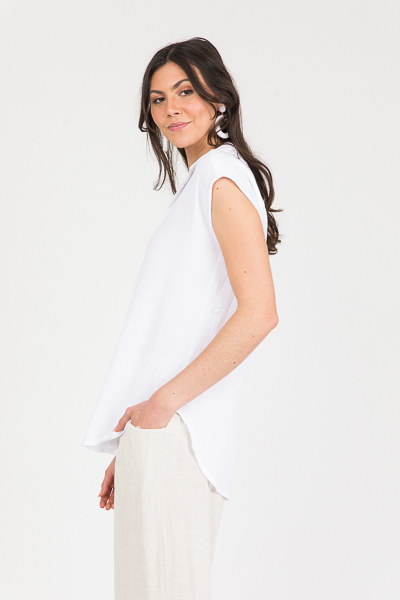 Sleeveless Button Up, White