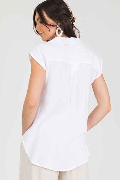 Sleeveless Button Up, White