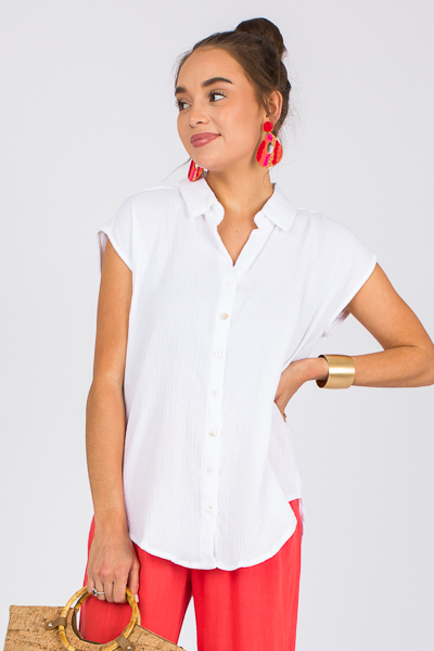 Sleeveless Button Up, White