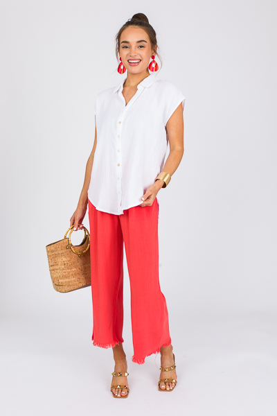 Sleeveless Button Up, White