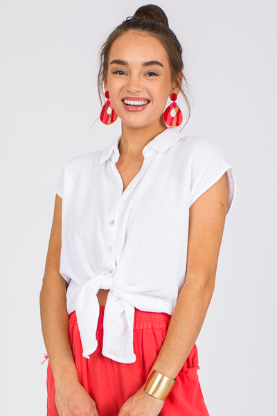 Sleeveless Button Up, White