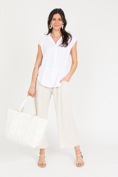 Sleeveless Button Up, White