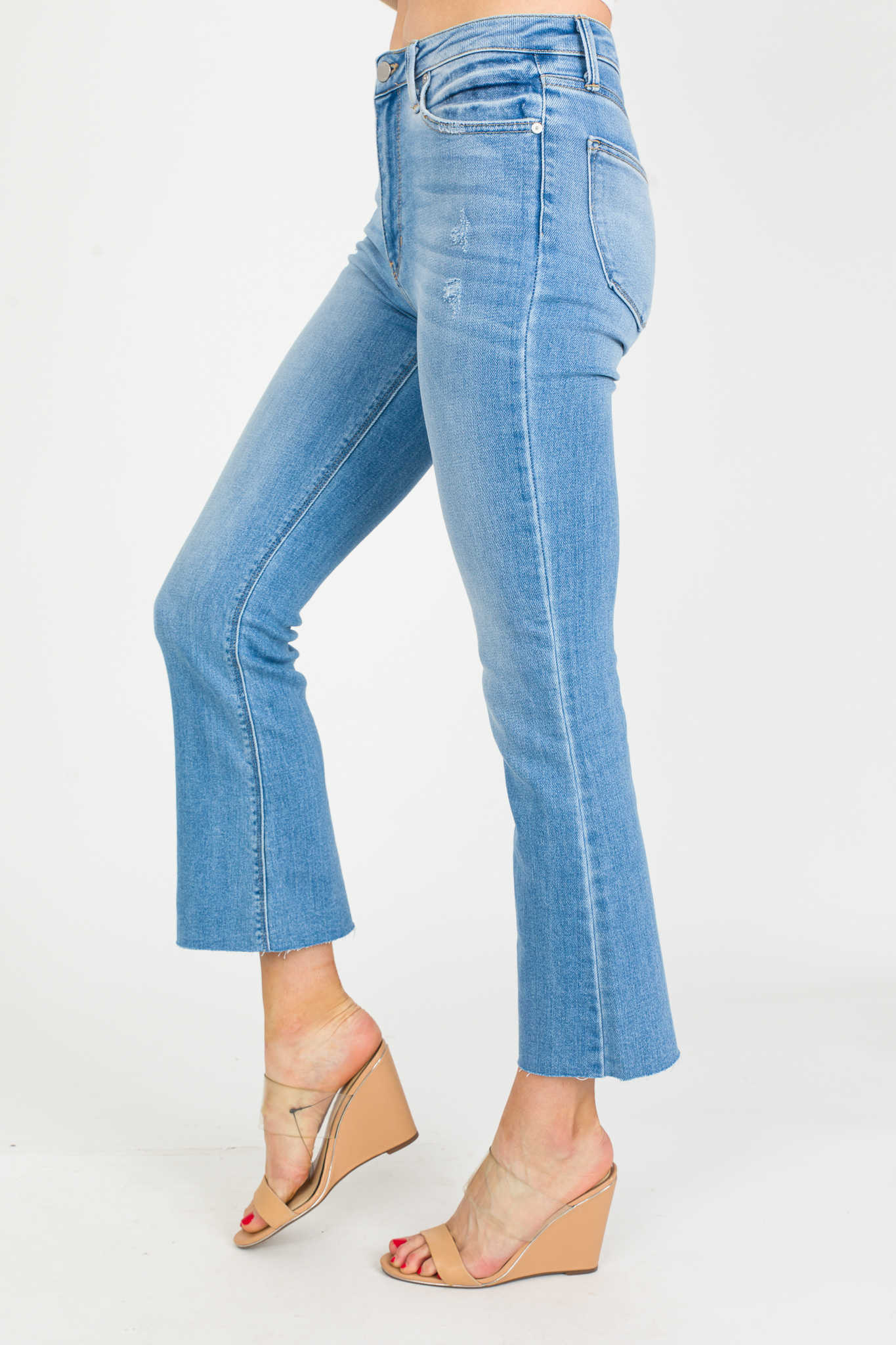 Raw Hem Crop Flares, Light