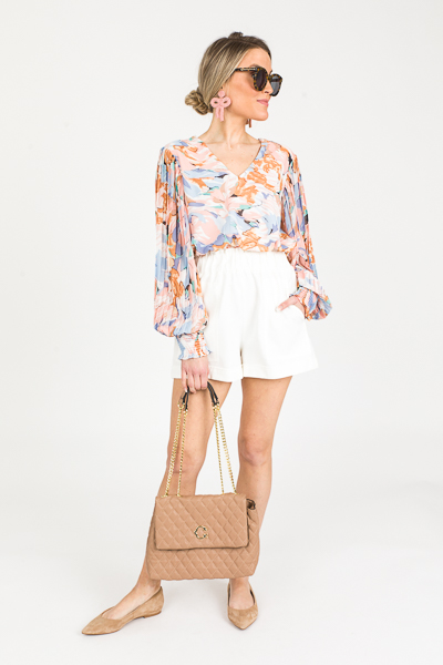 Pleat Sleeve Blouse, Peach Blue