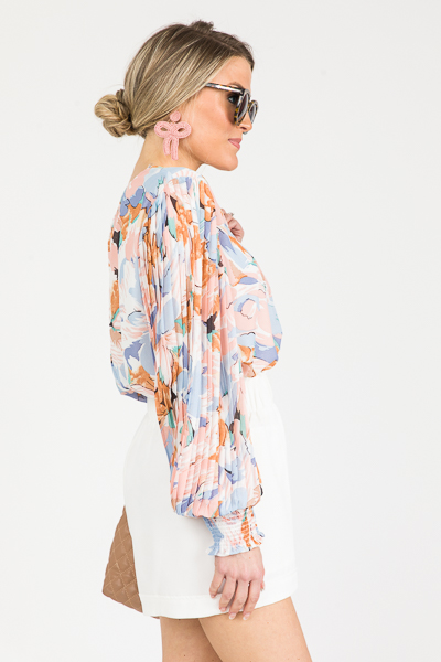 Pleat Sleeve Blouse, Peach Blue