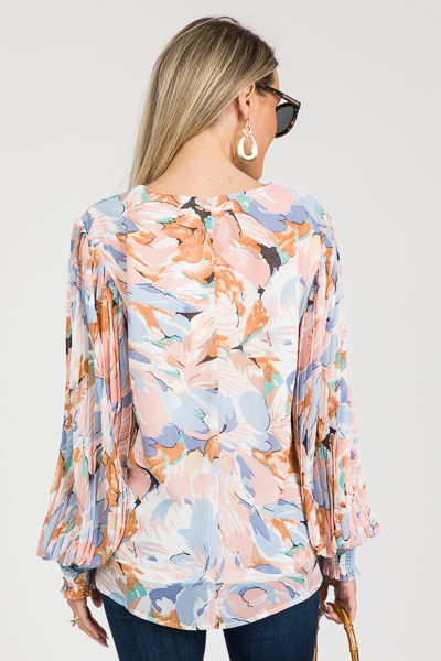 Pleat Sleeve Blouse, Peach Blue