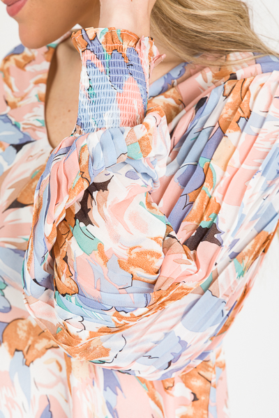 Pleat Sleeve Blouse, Peach Blue
