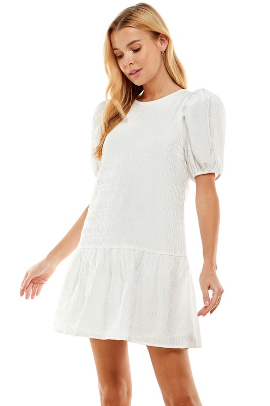 Solid Textured Dress, White