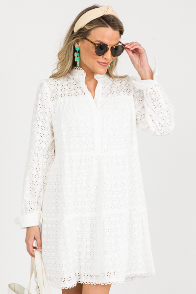 Scallop Edge Eyelet Dress, White