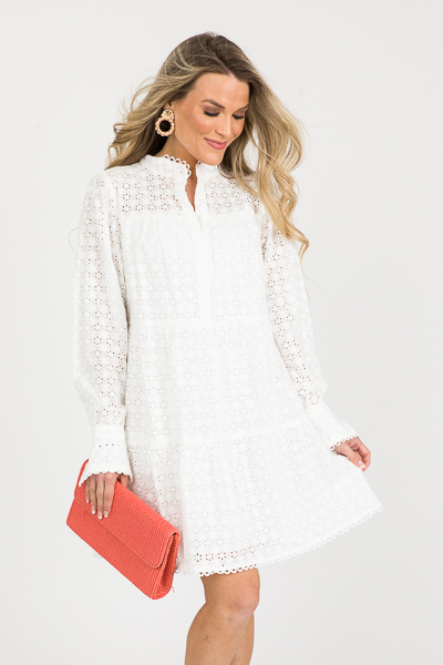 Scallop Edge Eyelet Dress, White