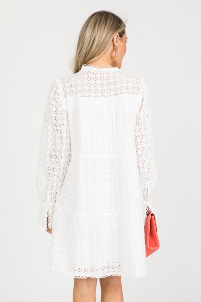 Scallop Edge Eyelet Dress, White