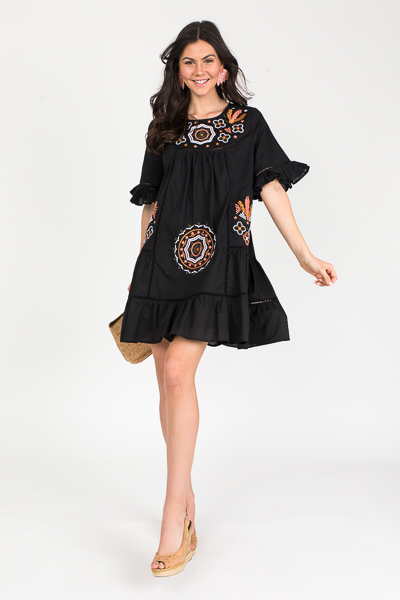 Micah Embroidery Dress, Black
