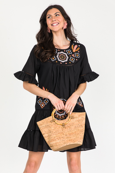 Micah Embroidery Dress, Black