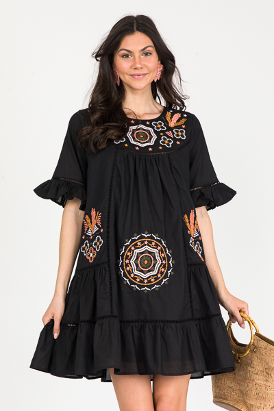 Micah Embroidery Dress, Black