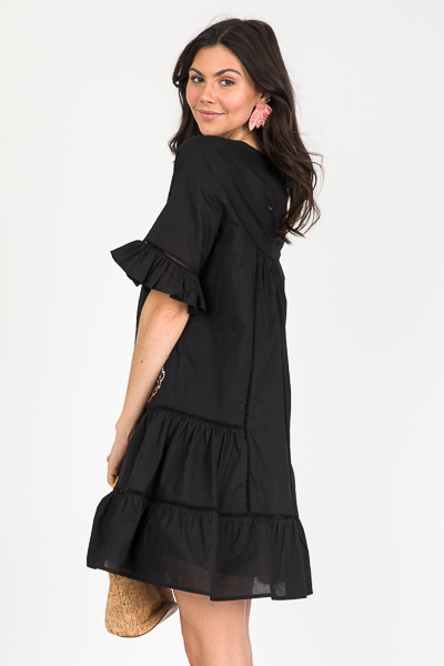 Micah Embroidery Dress, Black