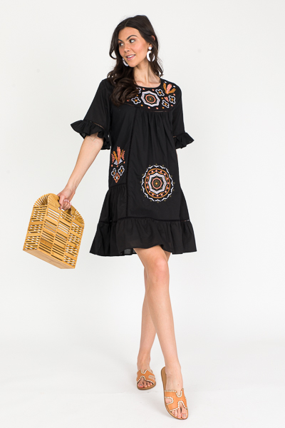 Micah Embroidery Dress, Black