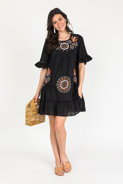 Micah Embroidery Dress, Black