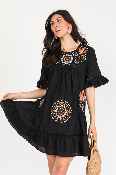 Micah Embroidery Dress, Black