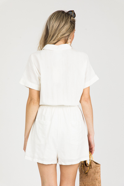 Safari Linen Romper, White