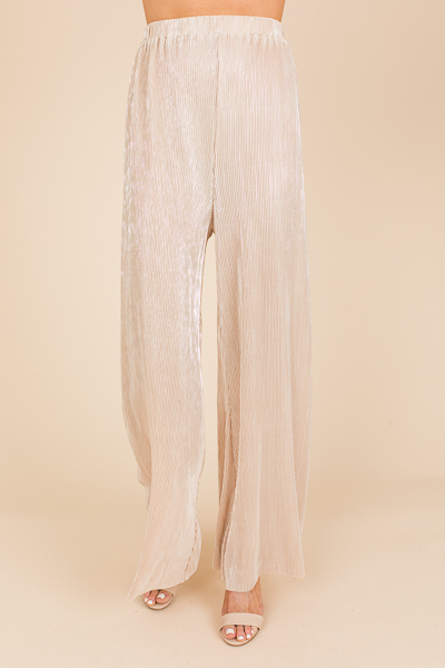 Pleated Pull-On Pants, Gold