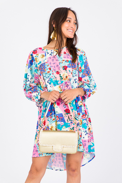 Patchwork Floral Dress, Periwinkle