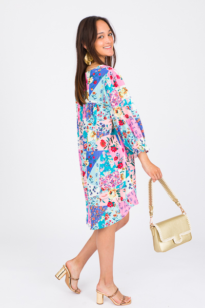 Patchwork Floral Dress, Periwinkle