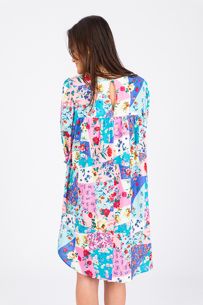 Patchwork Floral Dress, Periwinkle