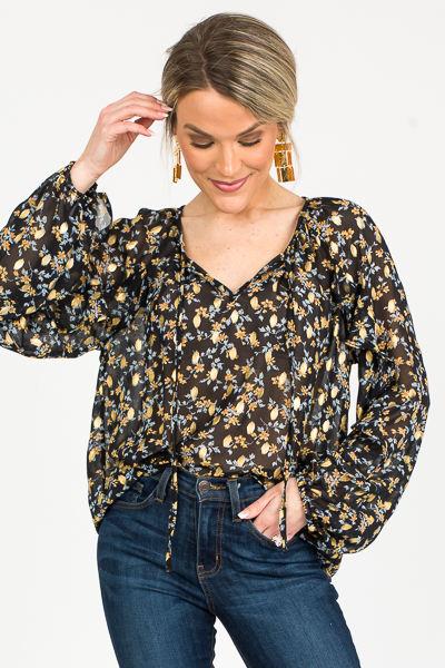 Midnight Floral Blouse, Black