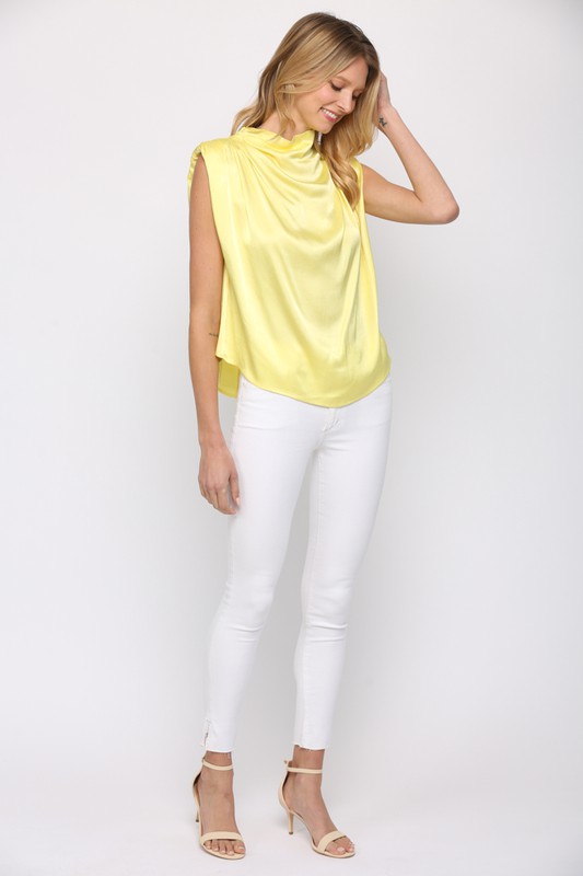 Satin Shoulder Pad Top, Neon Lime