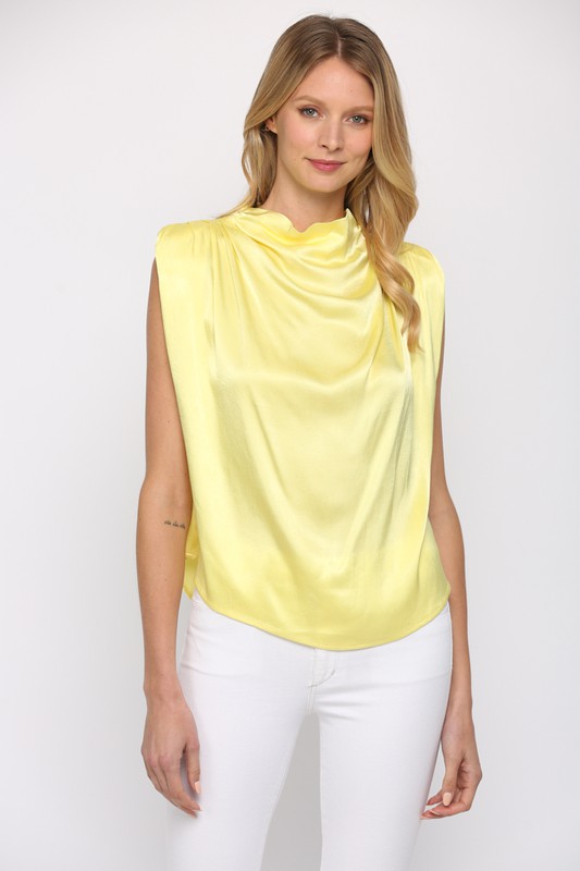 Satin Shoulder Pad Top, Neon Lime