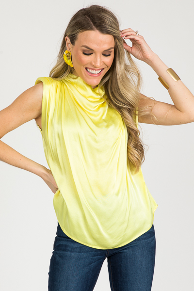 Satin Shoulder Pad Top, Neon Lime