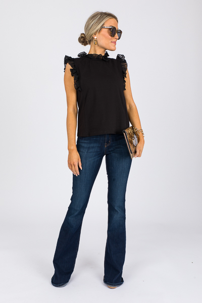 Pleat Ruffle Top, Black