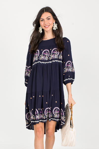 Layla Embroidery Dress, Navy