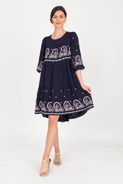 Layla Embroidery Dress, Navy