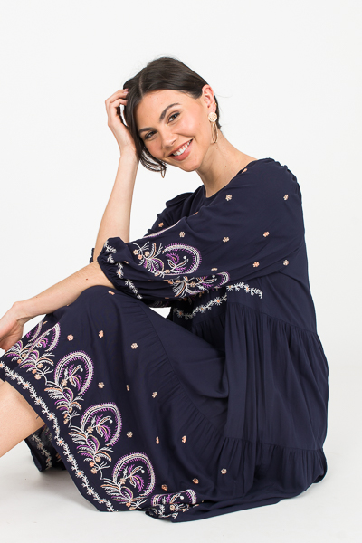 Layla Embroidery Dress, Navy