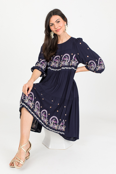 Layla Embroidery Dress, Navy