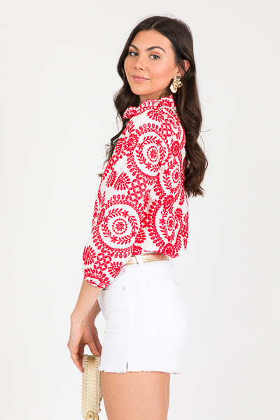 Blanch Embroidery Top, Red