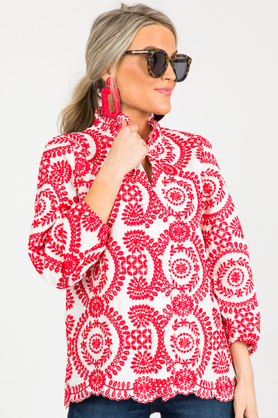 Blanch Embroidery Top, Red