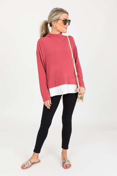 Layered Hem Mock Sweater, Dk. Mauve