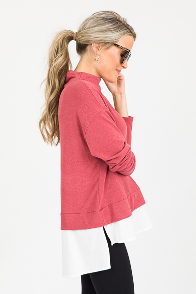 Layered Hem Mock Sweater, Dk. Mauve