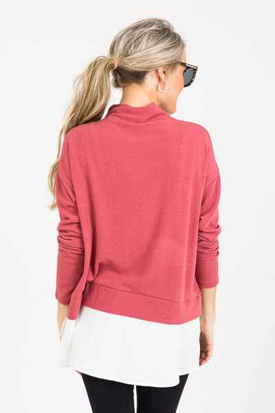 Layered Hem Mock Sweater, Dk. Mauve