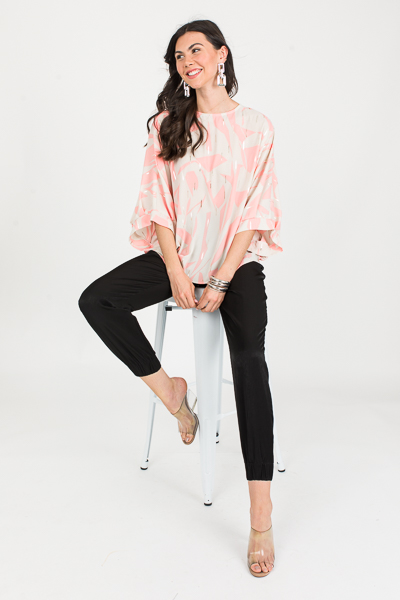 Metallic Loose Blouse, Coral