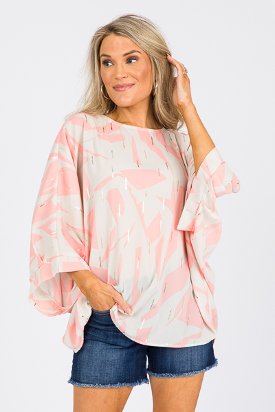 Metallic Loose Blouse, Coral