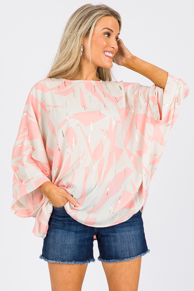 Metallic Loose Blouse, Coral