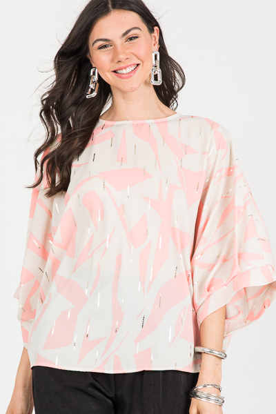 Metallic Loose Blouse, Coral