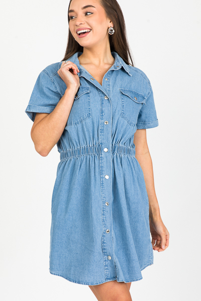 Cinch Waist Denim Dress