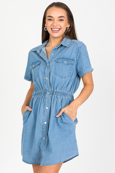 Cinch Waist Denim Dress