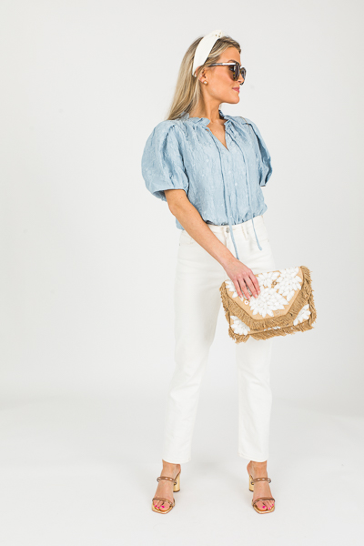 Floral Jacquard Blouse, Blue Mist