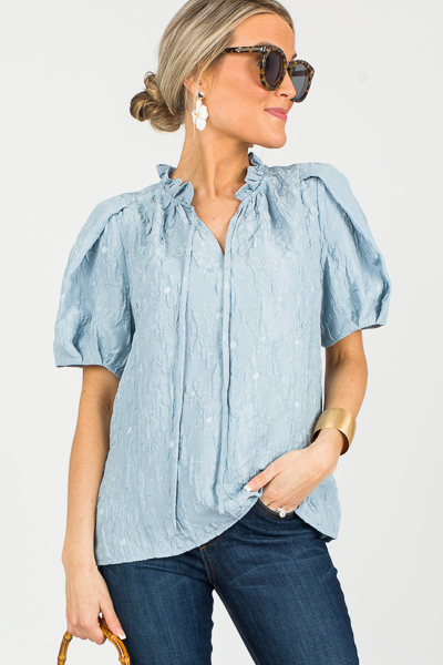 Floral Jacquard Blouse, Blue Mist