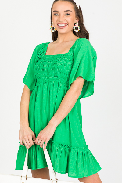 Tie Back Smock Dress, Kelly Green